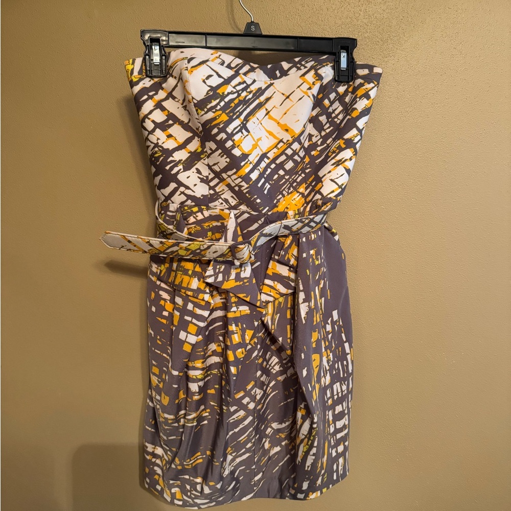 Jessica Simpson Strapless Gray and Yellow Dress
